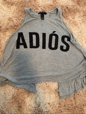 Forever 21 Grey Tank Top with Black ADIÓS and Open Back